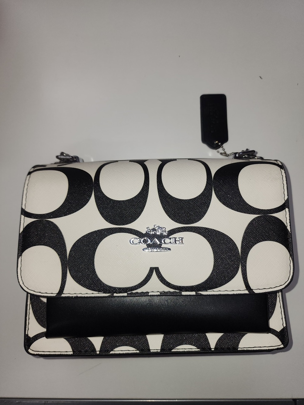 Coach Black & White Signature Crossbody with Silver Logo - Picture 1 of 1